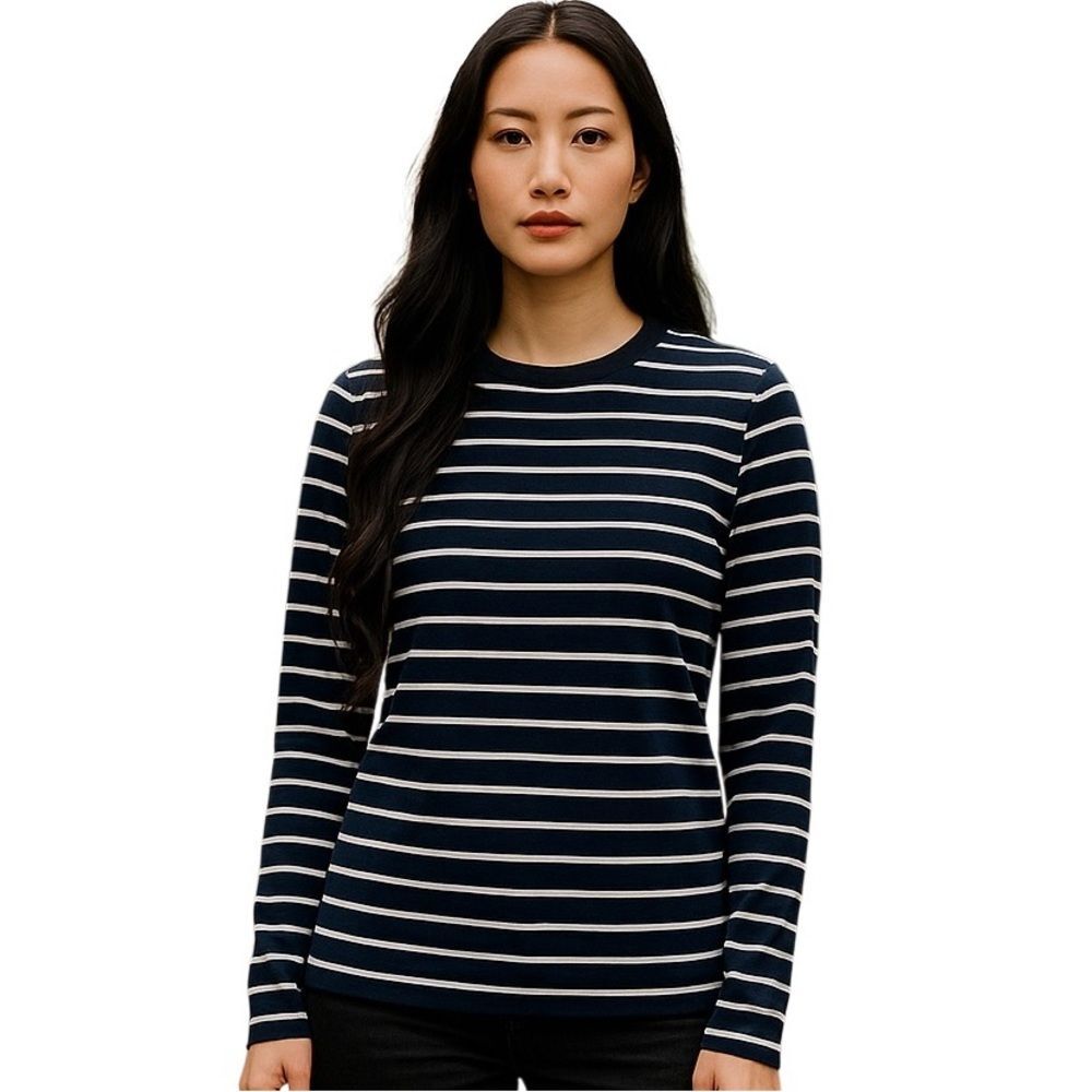a.n.a Long Sleeve Striped Tee Rounded Neckline Womens Size Small Soft Jersey